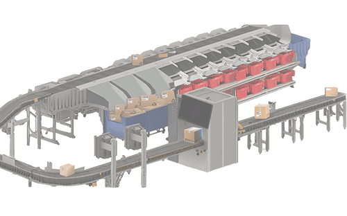 Rendering of BlueCrest's TrueSort Prime Automated parcel sorting system